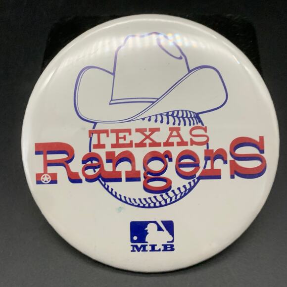 MLB Jewelry - Vintage 1972 -1981 Texas Rangers MLB Baseball 3.5” Pin Pinback Button Cowboy Hat